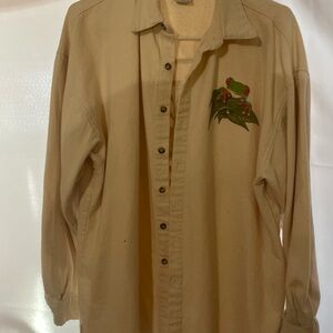 Men's Tan Long Sleeve Shirt with Frog Design
